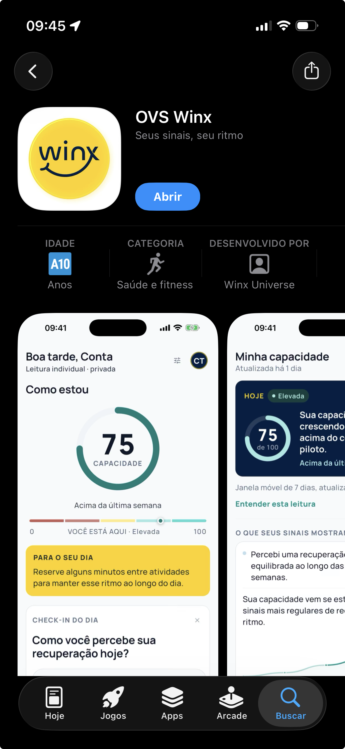 Página do app OVS Winx na App Store, pronta para instalar.