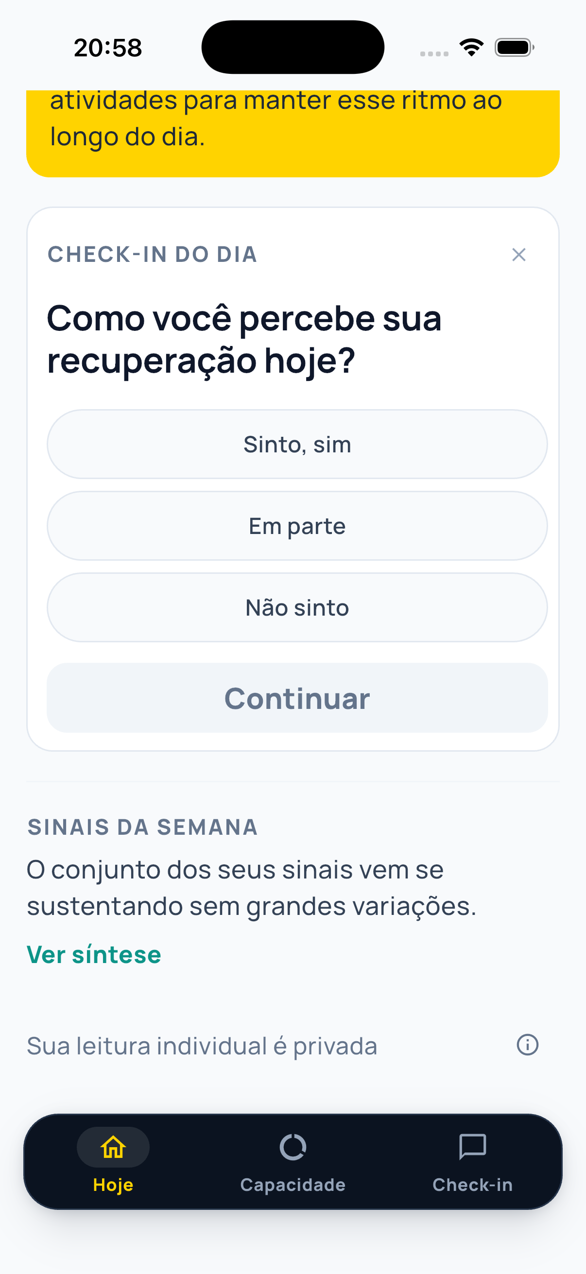Tela do primeiro Check-in no app OVS.